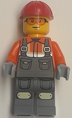 Construction Worker - Male, Dark Bluish Gray Overalls over Reddish Orange Safety Jacket with Reflective Stripes, Dark Bluish Gray Legs with Knee Pads, Red Construction Helmet, Safety Glasses – ГРАДСКИ
