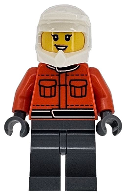 Formula 1 Pit Crew Member - Female, Reddish Orange Racing Suit with Pockets, Dark Bluish Gray Legs, White Dirt Bike Helmet – ГРАДСКИ