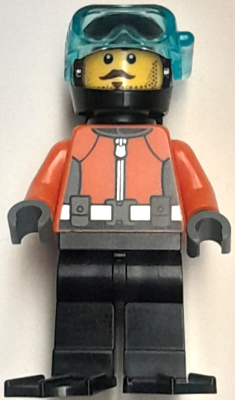 Diver - Male, Reddish Orange Wetsuit, Black Legs, Helmet, Air Tanks and Flippers, Trans-Light Blue Visor, Dark Brown Stubble – ГРАДСКИ