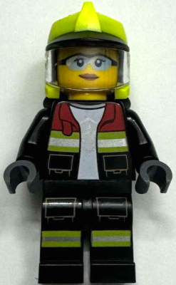 Fire - Female, Black Open Jacket and Legs with Reflective Stripes and Red Collar, Neon Yellow Fire Helmet, Trans-Clear Visor – ГРАДСКИ