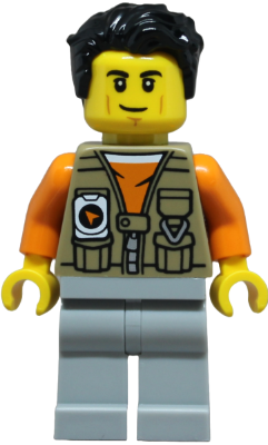 Adventurer - Male, Dark Tan Vest over Orange Shirt, Light Bluish Gray Legs, Black Hair – ГРАДСКИ