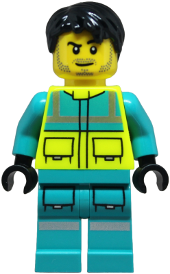 Paramedic - Male, Dark Turquoise and Neon Yellow Safety Vest, Legs with Silver Reflective Stripes, Black Hair – ГРАДСКИ