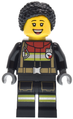 Fire - Female, Black Jacket and Legs with Reflective Stripes and Red Collar, Black Hair Braided with Knot Bun, Freckles – ГРАДСКИ