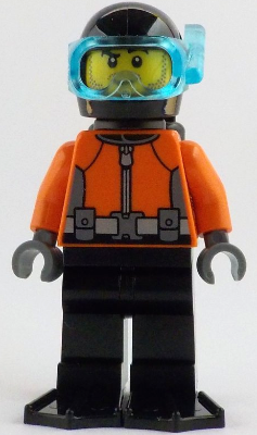 Helmsman - Male, Reddish Orange Wetsuit, Black Legs, Helmet, Air Tanks and Flippers, Trans-Light Blue Visor, Dark Tan Stubble – ГРАДСКИ