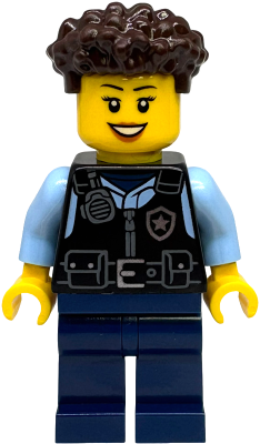 Police - City Officer Female, Black Safety Vest with Silver Star Badge Logo, Dark Blue Legs, Dark Brown Coiled Hair – ГРАДСКИ