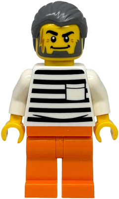 Police - City Jail Prisoner Male, White Shirt with Pocket and Black Stripes, Orange Legs, Dark Bluish Gray Hair – ГРАДСКИ