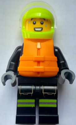 Fire - Male, Black Jacket and Legs with Reflective Stripes and Red Collar, Neon Yellow Helmet, Trans-Clear Visor, Orange Life Jacket – ГРАДСКИ