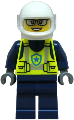 Police - City Officer Female, Neon Yellow Safety Vest, Dark Blue Legs, White Helmet, Trans-Clear Visor – ГРАДСКИ