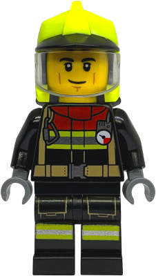 Fire - Male, Black Jacket and Legs with Reflective Stripes and Red Collar, Neon Yellow Fire Helmet, Trans-Clear Visor – ГРАДСКИ