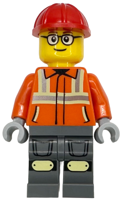 Construction Worker - Male, Reddish Orange Safety Jacket with Reflective Stripes, Dark Bluish Gray Legs with Knee Pads, Red Construction Helmet – ГРАДСКИ