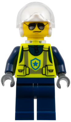 Police - City Officer Male, Neon Yellow Safety Vest, Dark Blue Legs, White Flight Helmet, Trans-Clear Visor, Neck Bracket – ГРАДСКИ