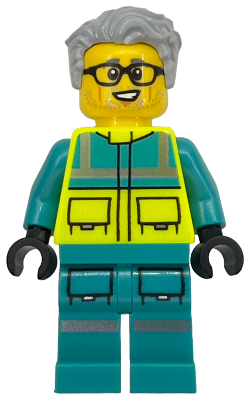 Paramedic - Male, Dark Turquoise and Neon Yellow Safety Vest, Legs with Silver Reflective Stripes, Glasses, Light Bluish Gray Hair – ГРАДСКИ