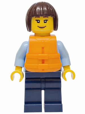 Police - City Officer Female, Bright Light Blue Uniform with Dark Bluish Gray Belt, Dark Blue Legs, Dark Brown Bob Cut Hair, Orange Life Jacket – ГРАДСКИ