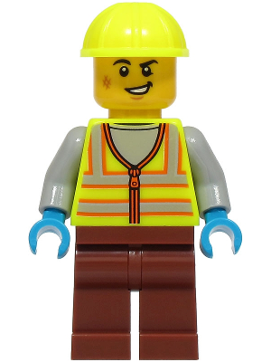 Train Worker - Male, Neon Yellow Safety Vest with Reflective Stripes, Reddish Brown Legs, Neon Yellow Construction Helmet – ГРАДСКИ