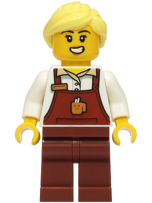 Barista - Female, Reddish Brown Apron with Cup and Name Tag, Reddish Brown Legs, Bright Light Yellow Ponytail – ГРАДСКИ
