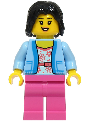 Passenger - Female, Bright Light Blue Jacket over White Shirt with Coral Flowers, Dark Pink Legs, Black Hair – ГРАДСКИ