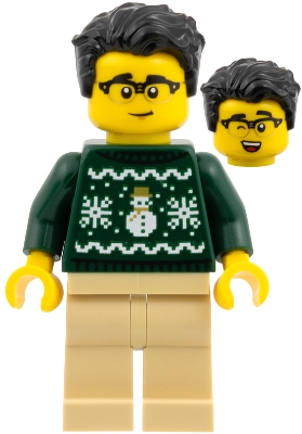 Man - Dark Green Holiday Sweater, Tan Legs, Black Hair – ГРАДСКИ