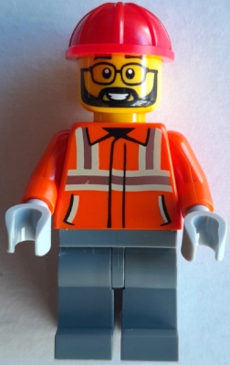 Construction Worker - Male, Reddish Orange Safety Jacket with Reflective Stripes, Dark Bluish Gray Legs, Red Construction Helmet, Beard – ГРАДСКИ