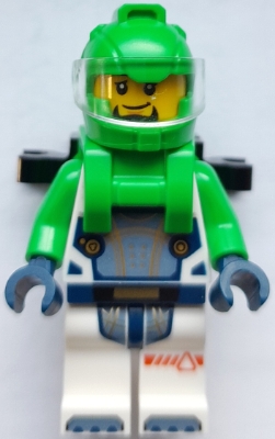 Astronaut - Male, White Spacesuit with Bright Green Arms, Bright Green Helmet, Trans-Clear Visor, Bright Green Harness with 2 Clips – ГРАДСКИ