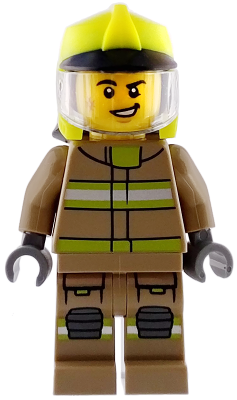 Fire - Male, Dark Tan Jacket and Legs with Reflective Stripes, Neon Yellow Fire Helmet, Trans-Clear Visor, Scuff Mark – ГРАДСКИ