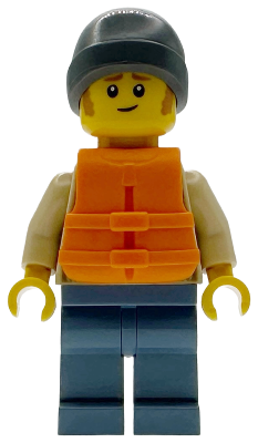 Man - Tan Knit Cable Sweater, Orange Life Jacket, Sand Blue Legs, Dark Bluish Gray Beanie – ГРАДСКИ