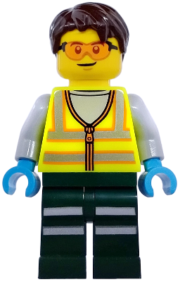 Service Truck Driver - Male, Neon Yellow Safety Vest with Reflective Stripes, Dark Green Legs with Reflective Stripes, Dark Brown Hair – ГРАДСКИ