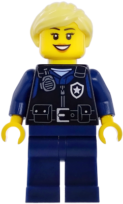 Airport Security Guard - Female, Black Safety Vest with Silver Star Bad Logo, Dark Blue Legs, Bright Light Yellow Hair Ponytail – ГРАДСКИ