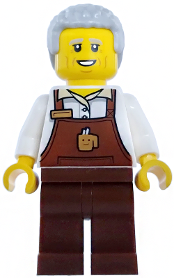 Barista - Male, Reddish Brown Apron with Cup and Name Tag, Reddish Brown Legs, Light Bluish Gray Hair Coiled – ГРАДСКИ