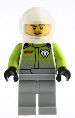 Go-Kart Driver - Male, Lime Racing Suit, Light Bluish Gray Legs, White Helmet – ГРАДСКИ