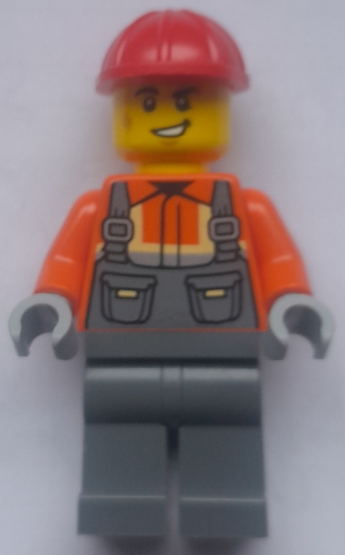 Construction Worker - Male, Dark Bluish Gray Overalls over Reddish Orange Safety Jacket with Reflect – ГРАДСКИ
