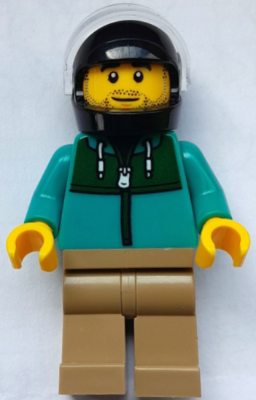 Stunt Driver - Male, Dark Turquoise Jacket with Dark Green Panel, Dark Tan Legs, Black Helmet, Trans – ГРАДСКИ