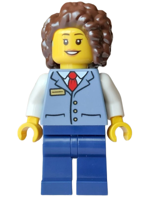 Streetcar Driver - Female, Sand Blue Vest over White Shirt, Dark Blue Legs, Dark Brown Hair – ГРАДСКИ