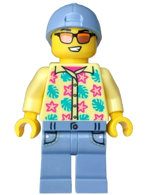 Streetcar Passenger - Male, Bright Light Yellow Shirt with Flowers and Leaves, Sand Blue Legs with Pockets and Cap – ГРАДСКИ