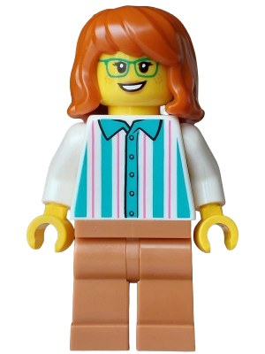 Ice Cream Vendor - Female, White Shirt with Dark Turquoise Stripes, Medium Nougat Legs, Dark Orange Hair, Green Glasses – ГРАДСКИ