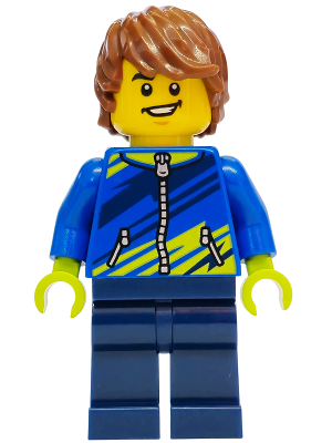Mountain Bike Cyclist - Male, Blue Jacket with Dark Blue and Lime Diagonal Stripes, Dark Blue Legs, Reddish Brown Hair – ГРАДСКИ