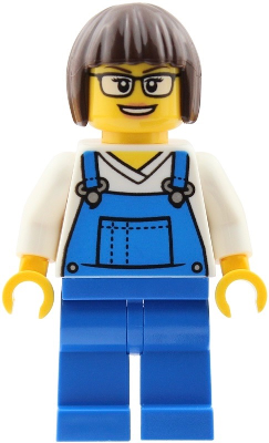 Truck Driver - Female, Blue Overalls over V-Neck Shirt, Blue Legs, Dark Brown Bob Cut Hair, Glasses – ГРАДСКИ