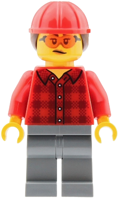 Mobile Crane Operator - Female, Red Plaid Flannel Shirt, Dark Bluish Gray Legs, Red Construction Hel – ГРАДСКИ