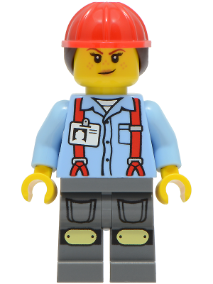 Construction Worker - Female, Bright Light Blue Shirt with Red Suspenders, Dark Bluish Gray Legs wit – ГРАДСКИ