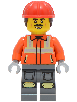 Construction Worker - Male, Reddish Orange Safety Jacket with Reflective Stripes, Dark Bluish Gray L – ГРАДСКИ