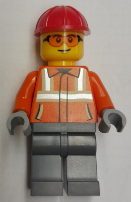 Construction Worker - Male, Reddish Orange Safety Jacket with Reflective Stripes, Dark Bluish Gray L – ГРАДСКИ