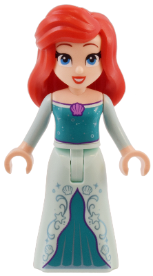 Ariel, Human (Light Nougat) - Light Aqua Dress with Stars, Medium Lavender Shell, Dark Purple Trim, Red Hair with Left Side Part and High Bangs – ДИСНИ