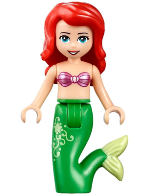 Ariel, Mermaid (Light Nougat) - Metallic Pink Shell Bra Top, Bright Green Tail with Star and Filigree, Medium Azure Eyes – ДИСНИ