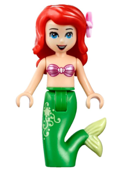 Ariel, Mermaid (Light Nougat) - Metallic Pink Shell Bra Top, Bright Green Tail with Star and Filigree, Medium Blue Eyes, Bright Pink Flower – ДИСНИ