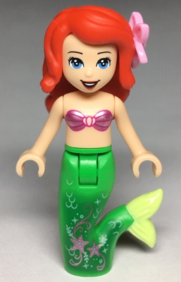 Ariel, Mermaid (Light Nougat) - Metallic Pink Shell Bra Top, Bright Green Tail with Stars and Scales, Medium Blue Eyes, Bright Pink Flower – ДИСНИ
