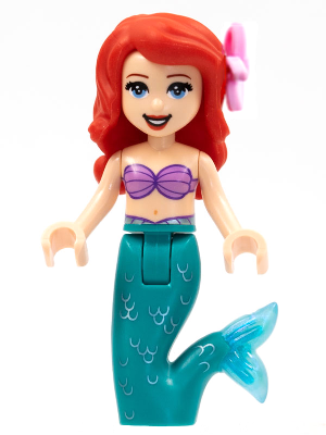 Ariel, Mermaid (Light Nougat) - Medium Lavender Shell Bra Top, Dark Turquoise Tail, Medium Blue Eyes, Bright Pink Flower – ДИСНИ