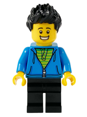 Male with Black Spiked Hair, Dark Azure Hoodie, Lime Shirt, and Black Legs – ОБУЧИТЕЛНИ