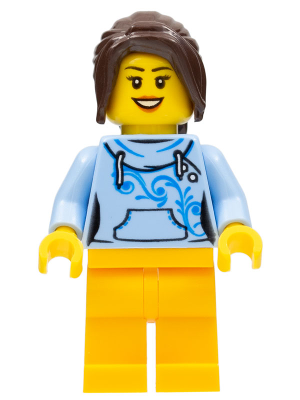 Female with Long Dark Brown Hair, Bright Light Blue Hoodie, and Bright Light Orange Legs – ОБУЧИТЕЛНИ
