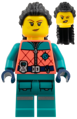 Arctic Explorer - Female, Coral and Dark Turquoise Outfit, Long Black Hair – ОБУЧИТЕЛНИ