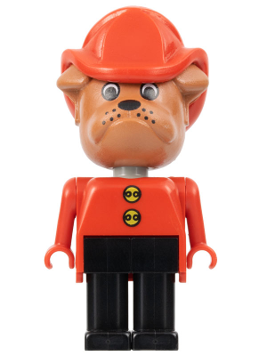 Fabuland Bulldog - Barty Bulldog (Fire Chief), Brown Head, Red Fire Helmet, Black Legs, Buttons – СТРАНАТА НА ПРИКАЗКИТЕ