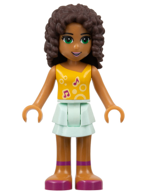 Friends Andrea - Light Aqua Layered Skirt, Bright Light Orange Top with Music Notes – ПРИЯТЕЛИ